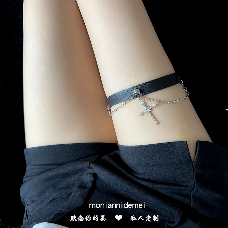 链条pu皮十字架四芒星腿环腿饰