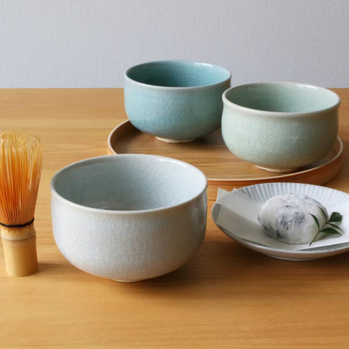 波佐见烧   水纹冰裂抹茶碗  日本制  手作 洗碗机不可