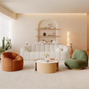 奶油风弧形布艺沙发小户型家用轻奢沙发设计师现代酒店民宿沙发椅