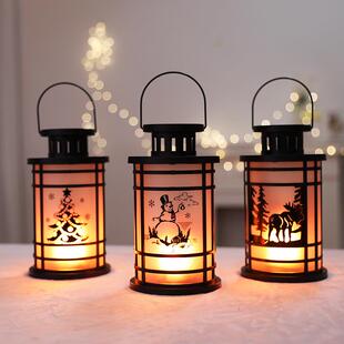 圣诞节仿真火焰灯商场橱窗咖啡厅场景布置道具手提小油灯装饰摆件