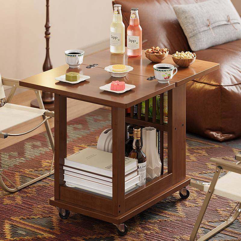 移动带轮沙发边几小户型可折叠多功能客厅阳台两用茶几旋转小餐桌