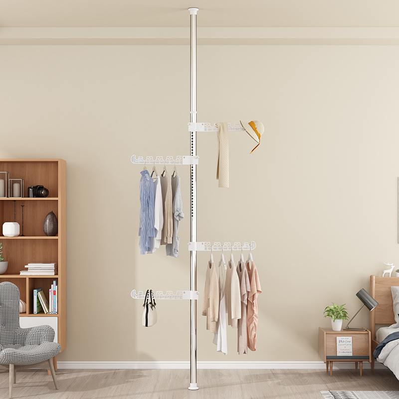 顶天立地晾衣架落地室内阳t台卧室挂衣架家用凉晒免打孔单杆伸缩