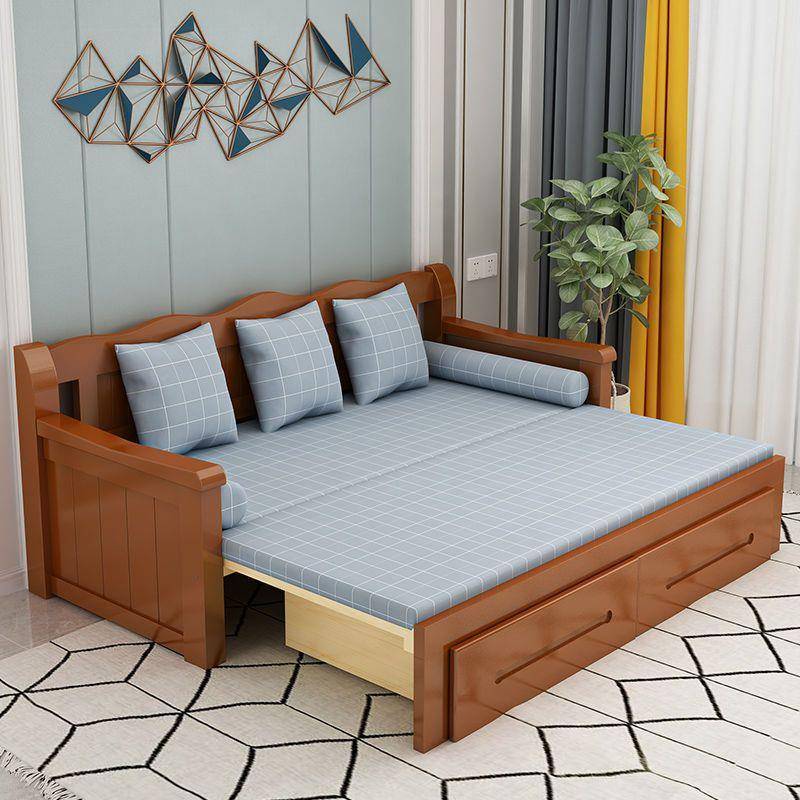 可折叠实木沙发床客厅单双人推拉坐卧两用多功能伸缩抽拉床小户型