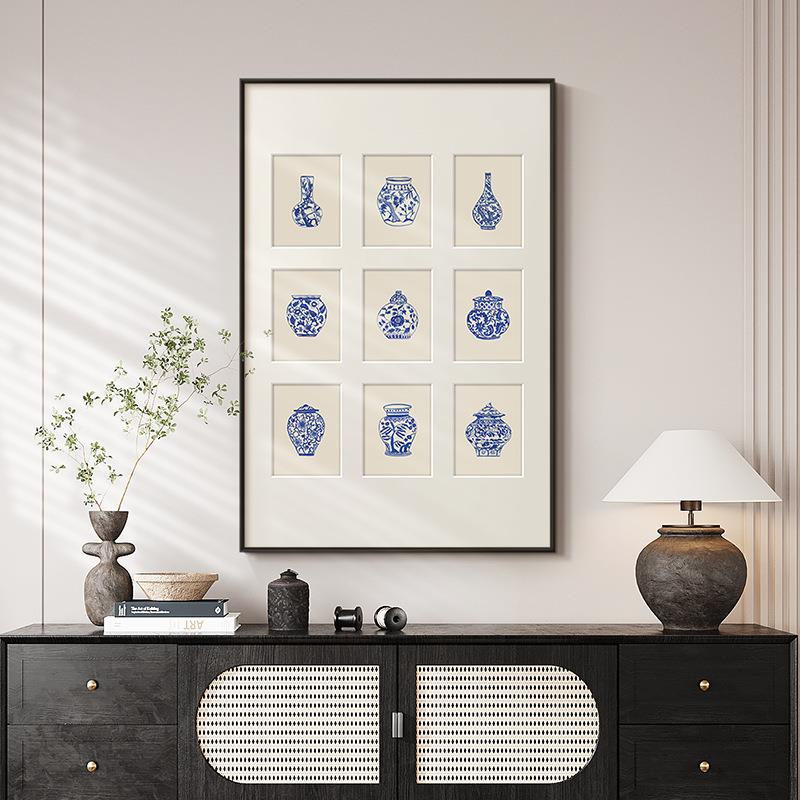 青花瓷·瓶安》法式现代中国风客厅装饰画新中式餐厅玄关花瓶挂画
