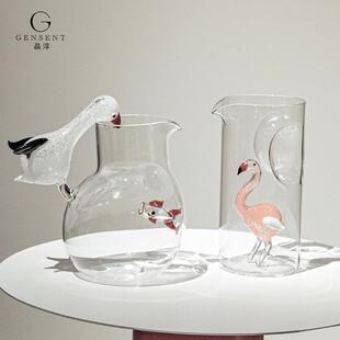 晶淳 栩栩如生 鹈鹕吃鱼火烈鸟小金鱼 高硼硅灯工装饰摆件水壶杯