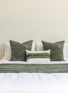 简约纯色雪尼尔绿色床尾毯床尾巾民宿酒店客栈卧室装饰床旗复古绿