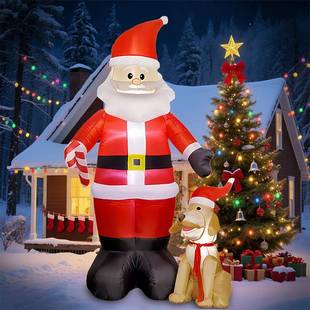8FT圣诞节充气气模发光圣诞老人带充气小狗户外庭院派对装 饰摆件