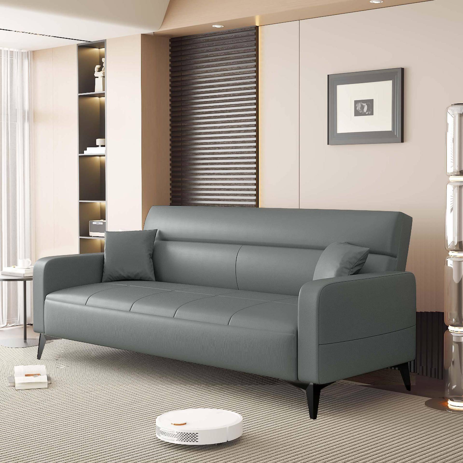 简约现代猫爪皮沙发小户型客厅布艺沙发床可折叠两用多功能出租房