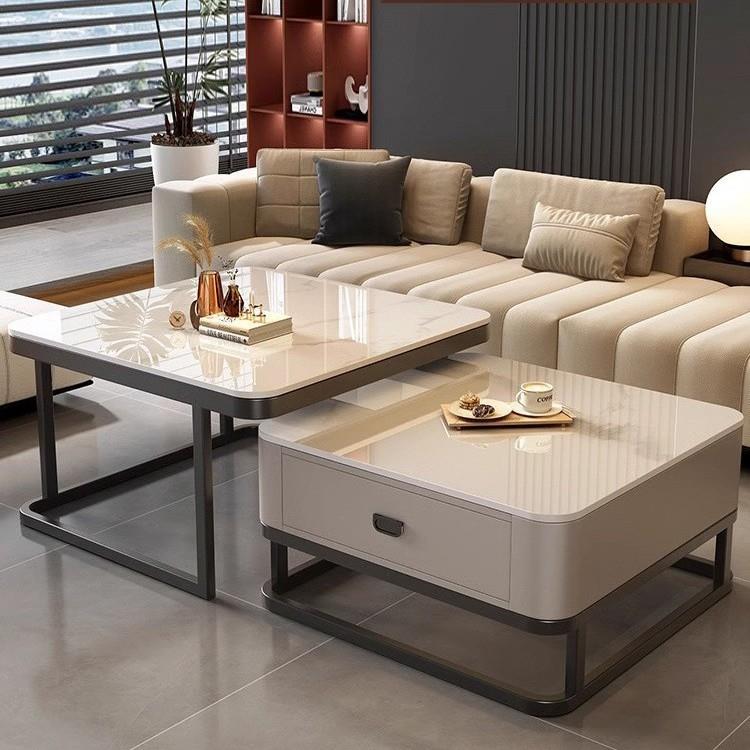 轻奢茶几客厅家用现代简约小户型2025新款网红方形岩板玻璃茶几桌