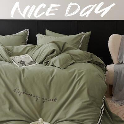 100S全棉长绒棉四件套加厚磨毛纯棉刺绣被套床单床笠款宿舍三件套