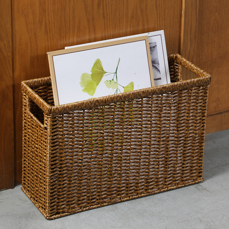 创意塑料藤编客厅茶几边角置物y筐健身房红酒筐文艺整理收纳篮大