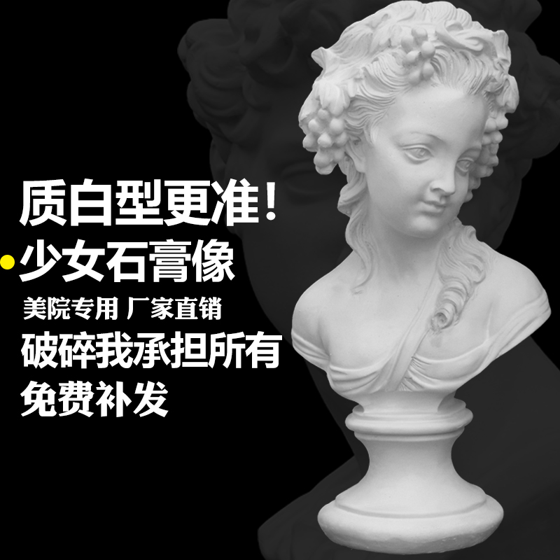 H43cm少女石膏像头像素w描写生美术教具模型画室素描摆件石膏像