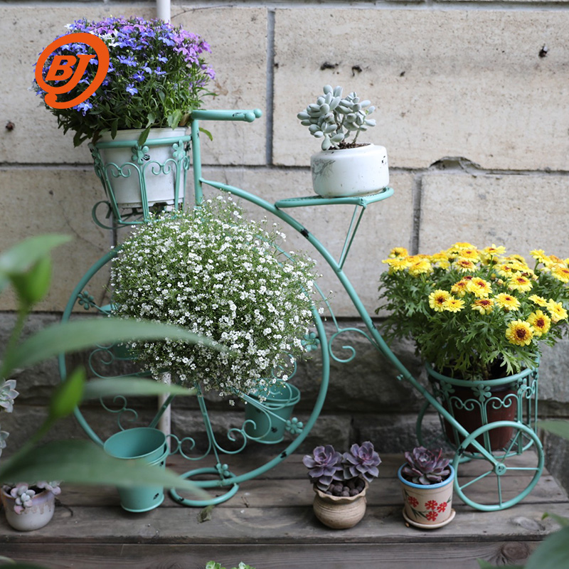 创意欧式装饰自行车花架q子庭院铁艺造景绿植花盆摆件阳台橱窗道