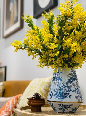 现货新中式青花瓷陶瓷花t瓶花艺插花高档中式餐厅客厅手工装饰摆