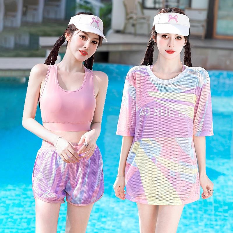 大码泳衣女三件套2025新款度假海边泡温泉遮肉显瘦保守分体游泳衣