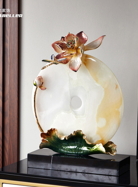 高端珐琅彩玉f石平安扣大摆件新中式客厅玄关博古架家居装饰工艺