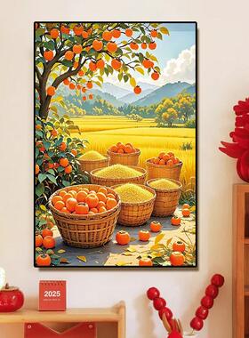 五谷丰登餐厅装饰画麦子稻谷丰收壁画田园风景饭店餐馆农家乐挂画