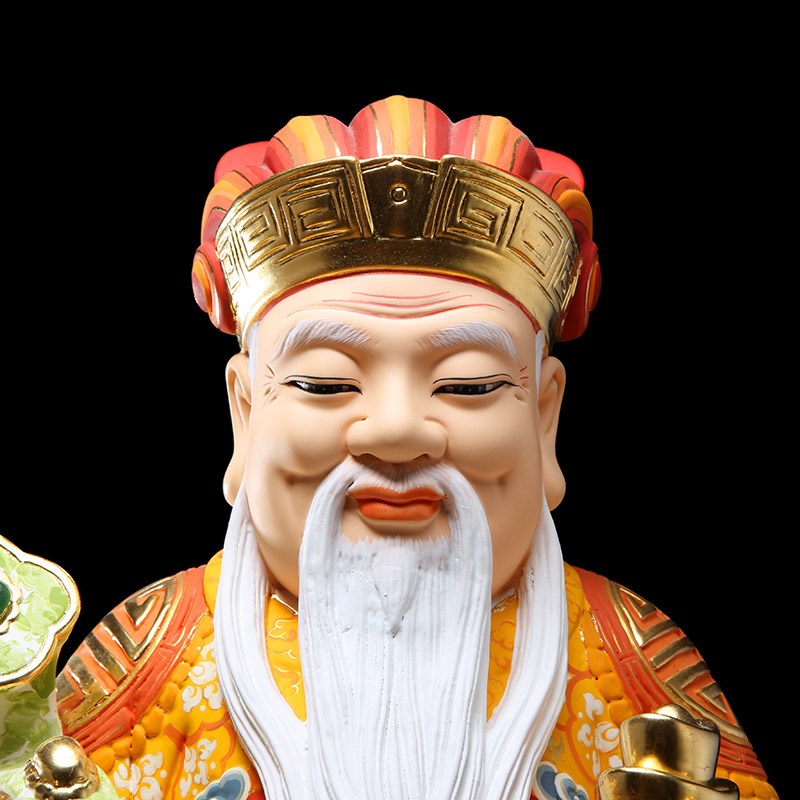 木雕彩绘土地公神像香樟木门口土地公店铺家用供奉招财福德正神