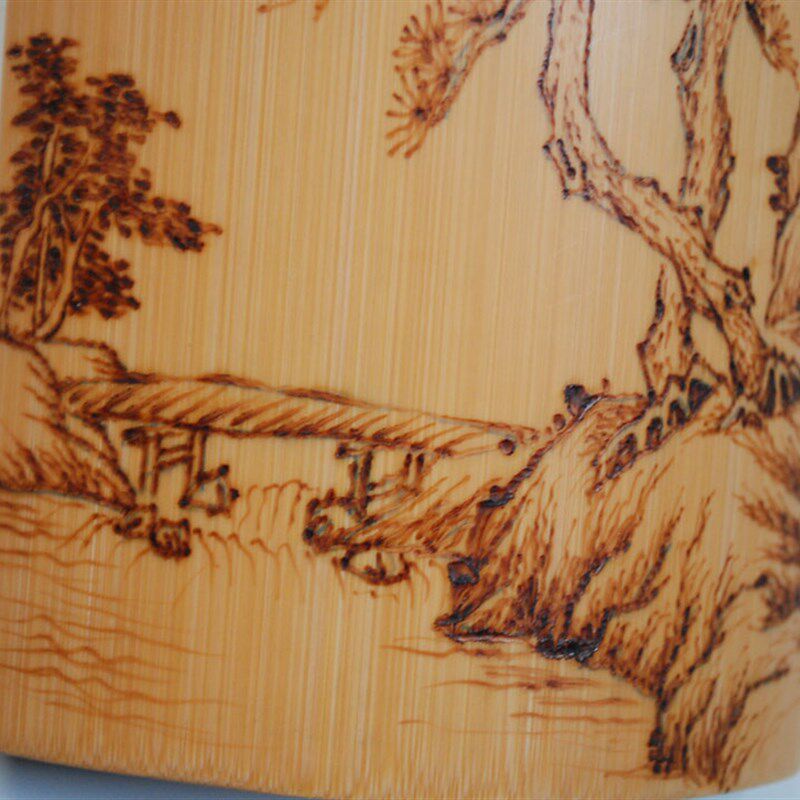 文玩壁饰【楠竹竹片烙画】 花鸟人物山水画集 臂搁镇纸手把件