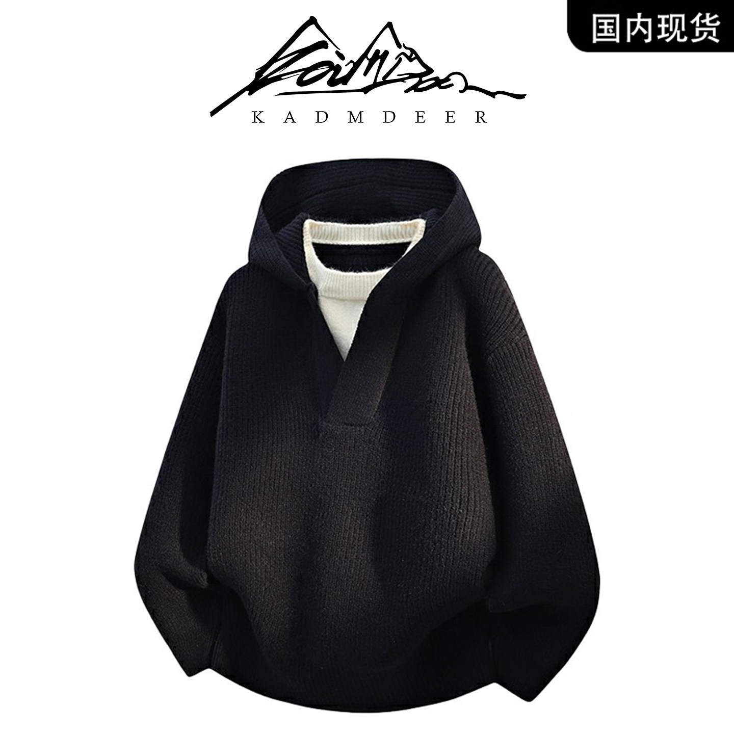 【品牌现货撤柜】KADM DEER 秋冬季连帽情侣针织衫假两件毛衣男士