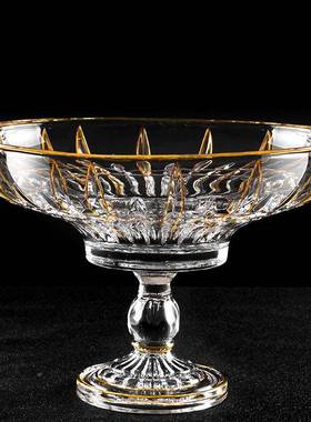 DYX创欧式镀金意金描脚水晶玻璃水果盘果盆现代家居摆高件客厅家