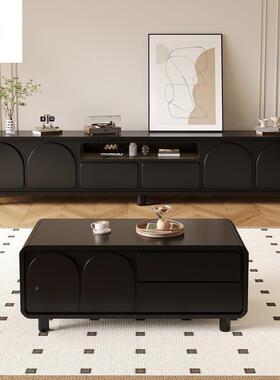 古圆电视柜角组茶几合黑色法式复古轻奢中现代客厅家LXP用小户型
