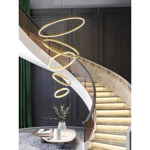 客圆厅灯现代简大气约复式 楼大吊GUC吊灯楼梯灯环轻奢挑高楼中楼