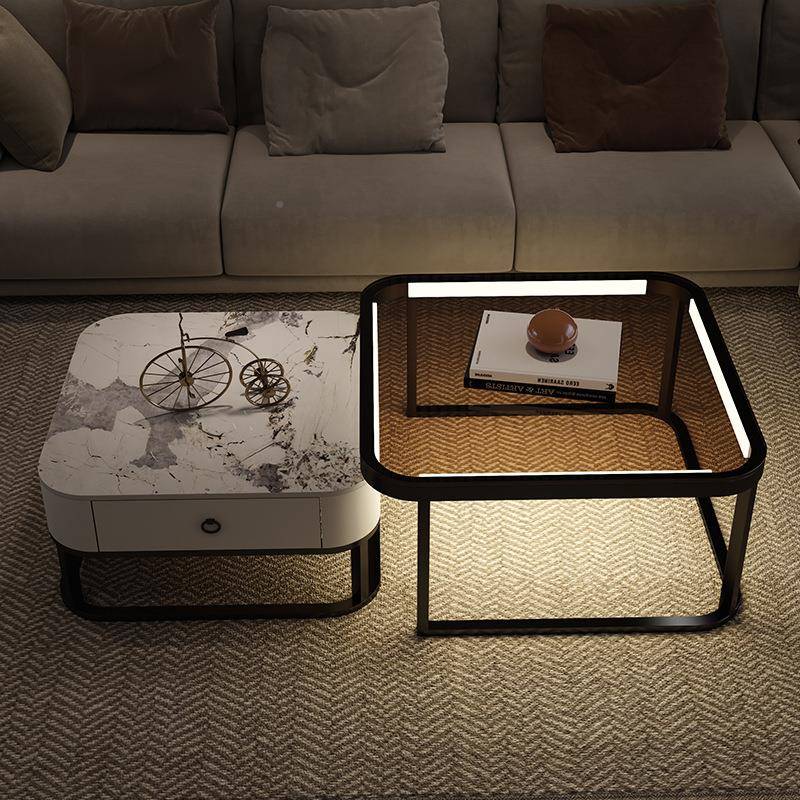 带灯茶璃几无品牌/客厅家用玻小户型茶几网红折轻奢叠现代岩小茶