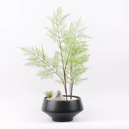 新中式创意仿真文盆景件售楼处样酒板间软装饰品LQI店前摆台竹工