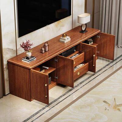 金2435丝米胡桃木实木茶几电柜组合中小户型客视厅柜家用储物2电