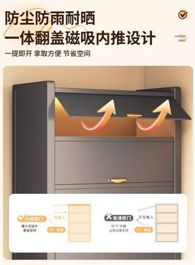 阳台钢制物量柜靠墙一体杂物柜晒防水防大容侧边柜子落储地EFE收