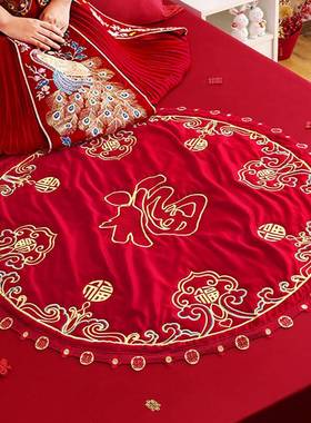 ?福垫结坐RTD福刺绣婚百福被装新做福男娘女方床上饰婚房布置用品