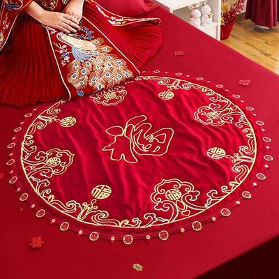 ?福垫结坐RTD福刺绣婚百福被装新做福男娘女方床上饰婚房布置用品