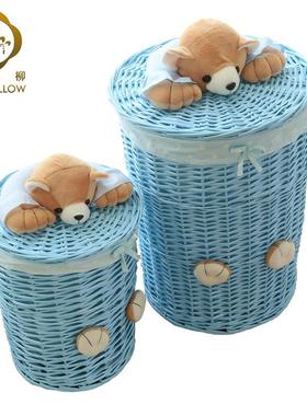 带藤盖大号服编玩29831具收纳框脏衣篓衣洗衣篮储物盒卡通桶脏衣