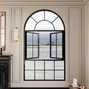 八铁法式复古拱形窗户铁艺老洋房艺术玻璃钢窗室内门窗遮挡平开窗