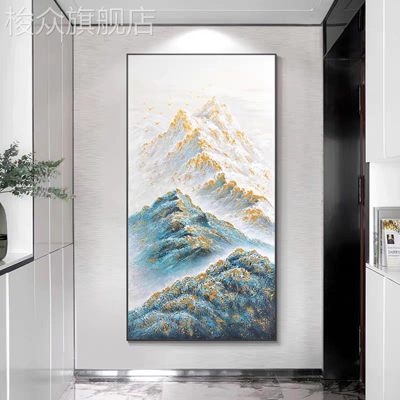 好装饰画孔雀蓝新山水客厅玄关中式感寓意大芬村金山高级挂画背靠图片