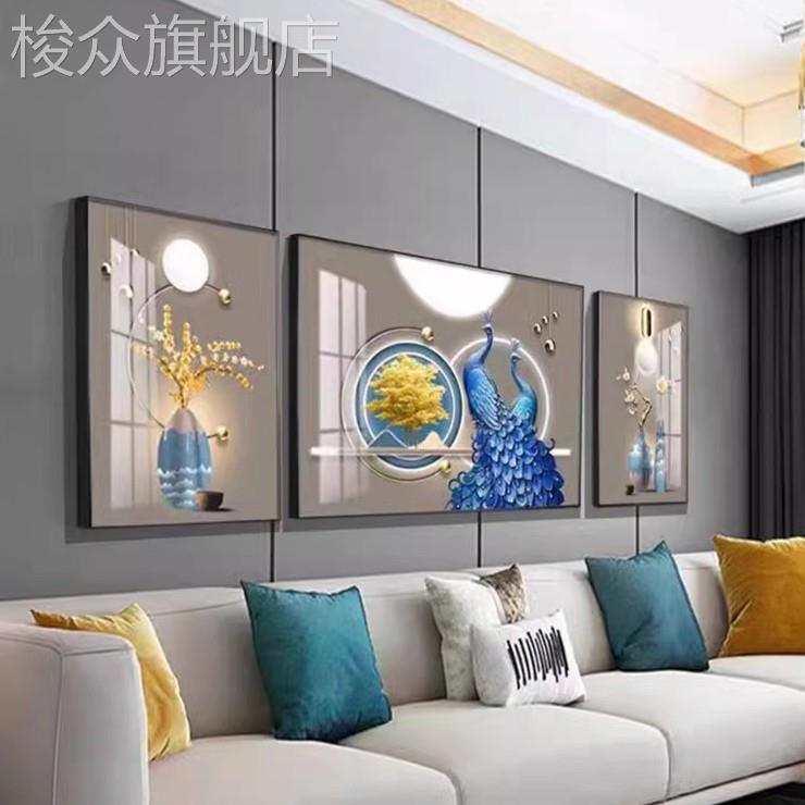 2025高级感客厅晶瓷装饰画沙发背景墙挂画现代简约轻奢孔雀壁画图片