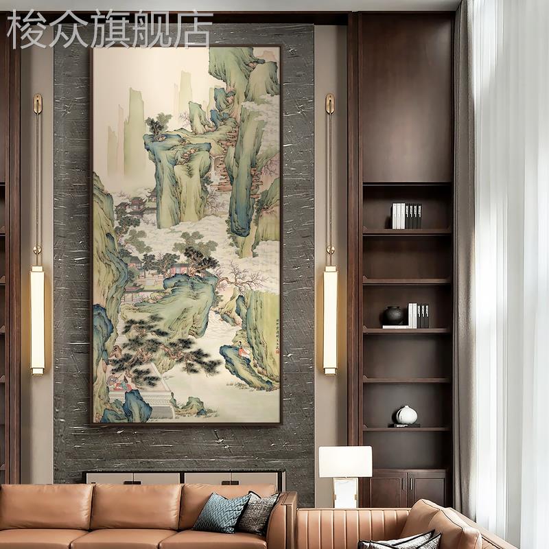新中式客厅背景墙装饰画《锦绣山河图》山水风景画进门玄关挂画