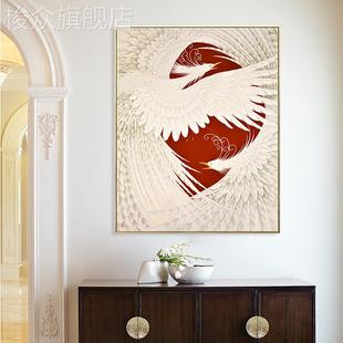 新中式百鸟朝凤白凤凰装饰画神鸟孔雀中国风日式酒屋茶室禅意挂画