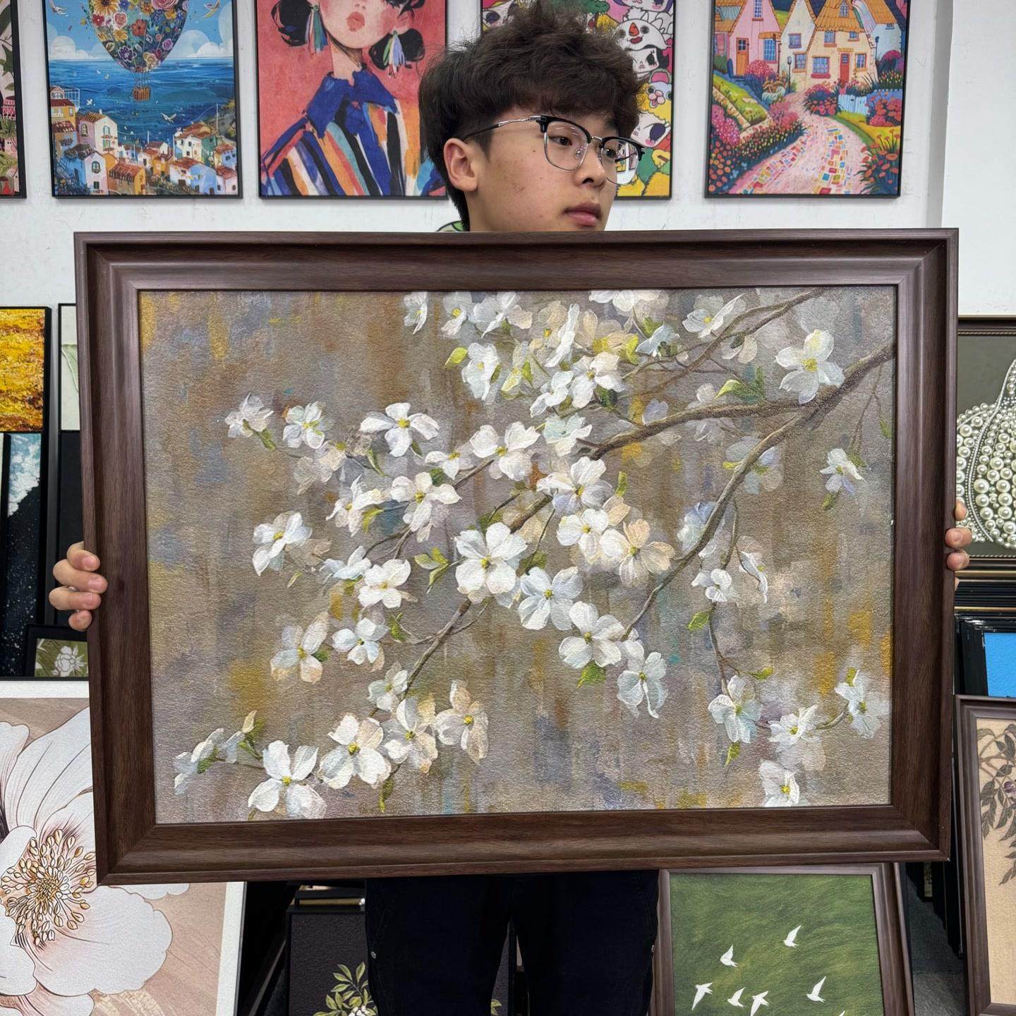 中式苹果花砂岩花卉装饰画G108适用于美式客厅餐厅玄关背景6080,家居饰品,现代装饰画,淘宝优惠券,粉丝福利购,淘宝优惠卷