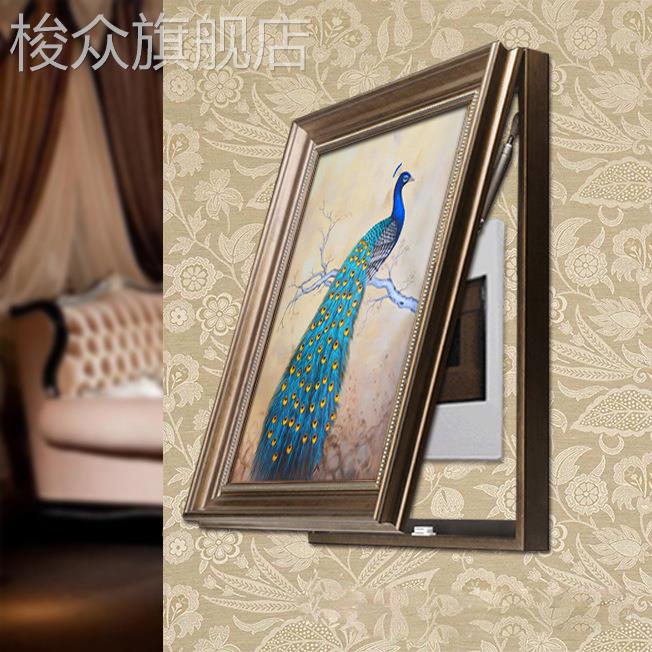 孔雀美式电表箱装饰画竖款免打孔弱电配电箱装饰遮挡2025新款挂画图片