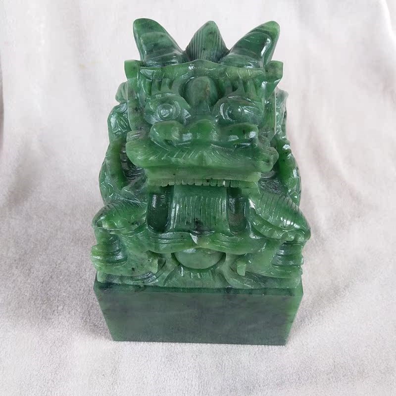 天然玉石摆件和田玉碧玉大印章龙头玉玺旺运风水器物馈赠礼品