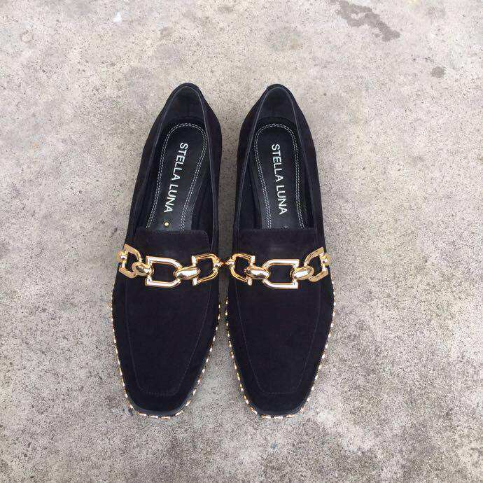 夏季新款stella luna女鞋金属扣平跟圆头休闲平底单鞋羊皮低帮鞋