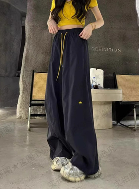 Jody大码300斤美式速干阔腿运动裤女春夏薄款高腰垂感直筒休闲工