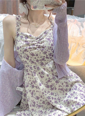 Jody碎花裙子吊带连衣裙套装女夏学生甜辣风短裙防晒开衫直发厂家