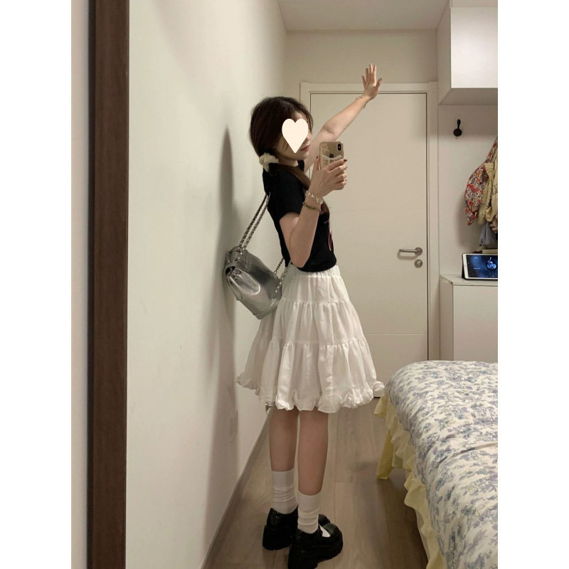 芭蕾风短款雪纺半身裙夏季韩系少女感高腰裙子甜美气质蓬蓬短裙