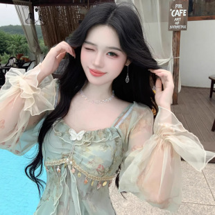 法式荷叶边一字肩连衣裙子女夏季2025新款高级感气质收腰仙女长裙