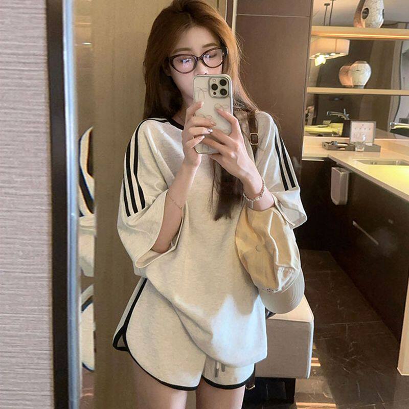 夏季运动服套装女ins潮学生韩版宽松时尚宽松短袖短裤休闲两件套