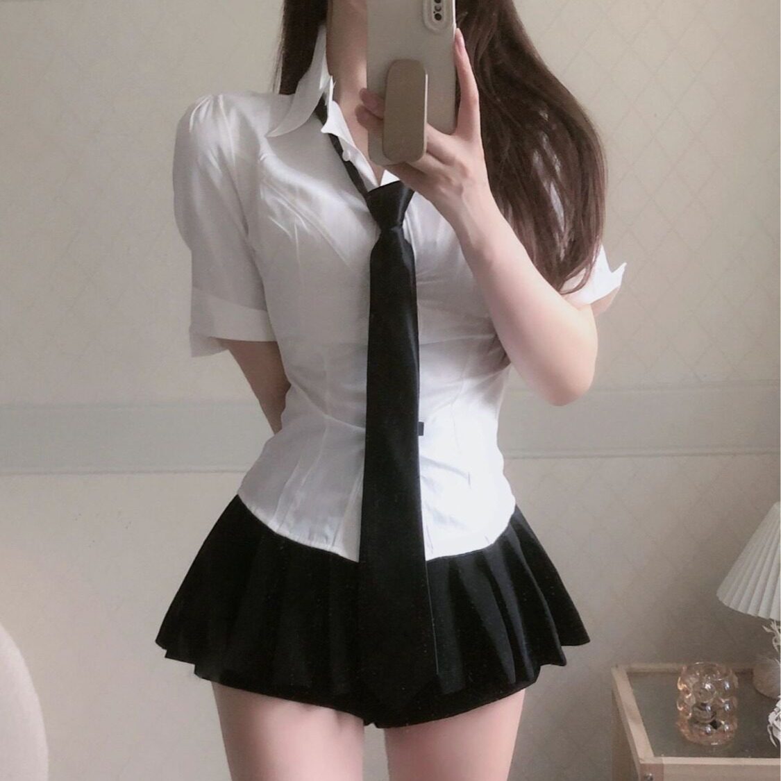 辣妹套装纯欲风收腰百搭显瘦白衬衫学院风jk短袖制服百褶裙新款夏