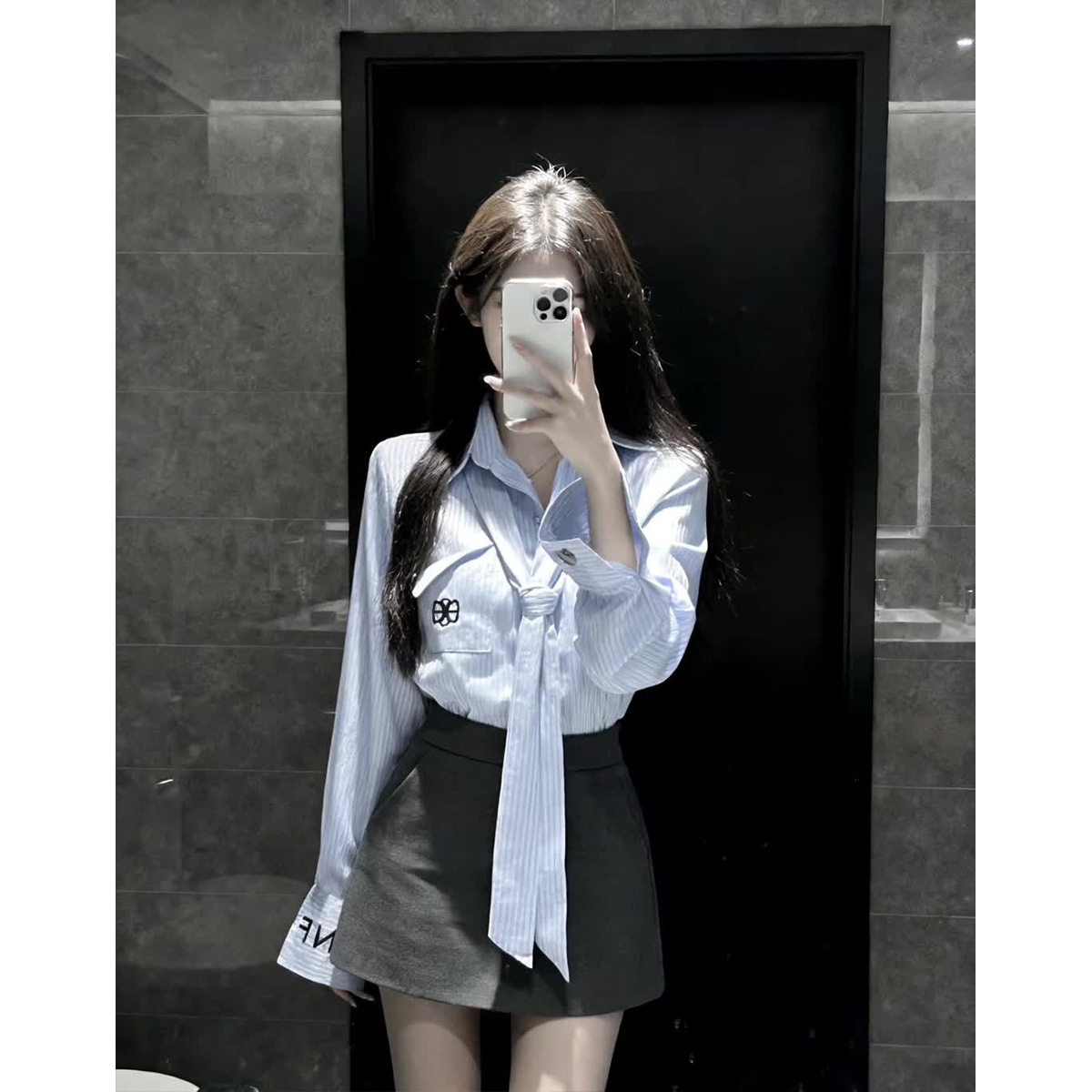 春夏穿搭一整套韩系chic套装气质通勤条纹衬衫短裙巨好看两件套女